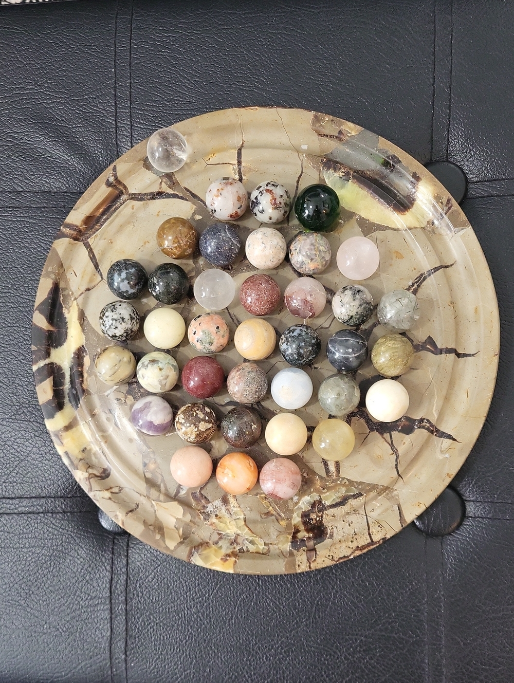 Vintage Handcrafted Mineral & Gemstone Marble Solitaire Board Game set